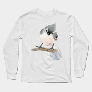 Titmouse Bird Watercolor Long Sleeve T-Shirt